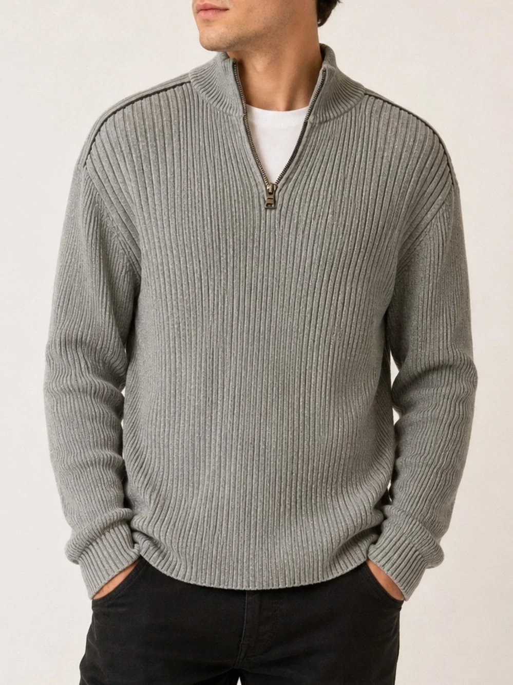International Concepts Vintage Gray Ribbed Knit 1/4 Zip Pullover Men’s Large